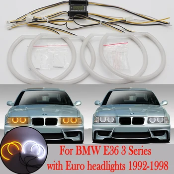 SMD medvilnės šviesos diodų (LED angel eyes balta ir geltona DRL rinkinys, Skirtas BMW E36 3 Serijos su Euro žibintai 1992 1993 1994 1995 1996-1998