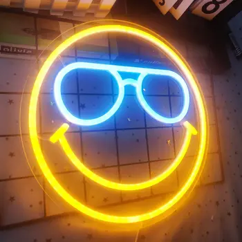 Smiley Veido, Neoninis Ženklas USB Powered už Sienų Dekoras, LED Neon Light Pritemdomi, Miegamojo, Vaikų Kambarys Šalis Dovana Geltona Ice Blue