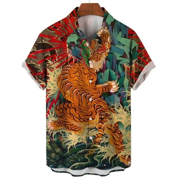 Socialinės Marškinėliai Kasdien vyriški Marškiniai 3D Gyvūnų Spausdinti trumpomis Rankovėmis Viršūnes Tiger_Dragon Palaidinė Atsitiktinis Tees Negabaritinių vyriški Drabužiai