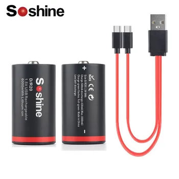 Soshine USB Li-ion D Dydis 1,5 V 6000mWh Įkraunama Baterija, 6000mah R20 Li-ion baterija