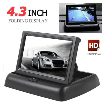 Sulankstomas Automobilinis Atbulinės eigos Monitorius 4.3 Colių TFT LCD Ekranas HD Automobilinis Atbulinės eigos Parkavimo Stebėti 2-kanalų Vaizdo Įvestis su 8 LED Kamera