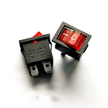 Svirtinis jungiklis KCD1-104, raudona, 4 pėdų 2 prekystalių, su lemputės, maitinimo jungiklis 6A/250V 10A/125V