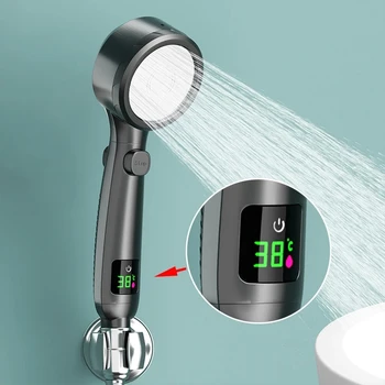 Temperatūros Ekranas Dušo Galvutė Aukšto Slėgio Nešiojamą Vonios Vandens Taupymo Showerhead Degimas Reguliuojamas LED Skaitmeninis Spray