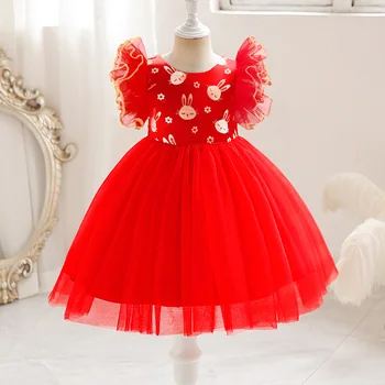 Triušis Baby Girl Šalis Suknelės Vasaros Saldus Vaikams Drabužių Gimtadienio Princesė Tiulio Tutu Raudona Suknelė Vaikų Drabužių 2-10 Metų