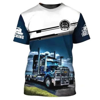 Trucker Marškinėliai, vyriški marškinėliai 3D Sunkvežimis Spausdinti Vienodus trumpomis Rankovėmis Viršūnes 2023 Naujas Harajuku Drabužius Vasarą, O Kaklo Negabaritinių Megztinis