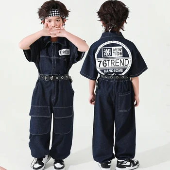 Vaikai Džinsinio vientisas Jumpsuits Berniukai moderniojo Džiazo Šokio Kostiumai Mergaitėms Prarasti Hiphop, Komplektai, Hip-Hop Šokių Drabužius DQS12976