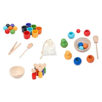 Vaivorykštė Kamuolius Puodeliai, Montessori Žaislas Medinis Žaislas smulkiosios motorikos Ikimokyklinio Jutimo Žaislai mažiems Vaikams Baby Spalva Klasifikacija