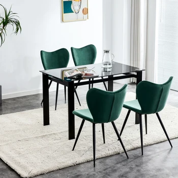 Valgomojo kėdės rinkinys, 2, Tamsiai Žalios spalvos aksomo Kėdės šiuolaikinės virtuvės kėdės su metalinių kojų