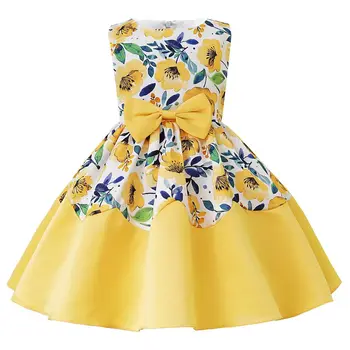 Vasaros Lankas Gėlių Baby Girl Dress Šalies Vestuvinė Suknelė Mergina Berankovė Liemenė Spausdinti Princesė Vakaro Suknelės Vaikas Drabužiai