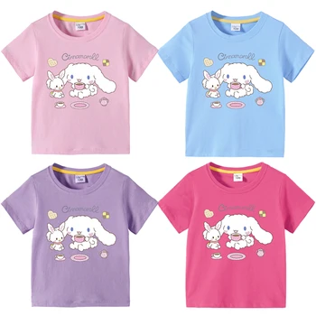 Vasaros Vaikų Drabužiai, Kūdikių Mergaitės Mielas Animacinių filmų Cinnamoroll T-shirt Bamblys Berniukai Kawawii Kvėpuojantis Medvilnės trumpomis Rankovėmis Tee