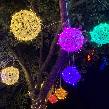 Vestuvių Dekoravimas Girlianda LED Šviesos Eilutę 30CM 20CM Rotango Kamuolys Kalėdų Pasakos Šviesos Sode Festivalis Lauko Dekoras