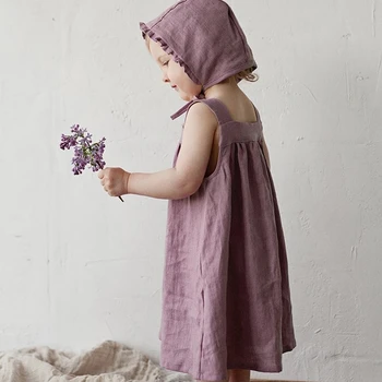Vientisos Spalvos Medvilnės Skalbiniai, Europoje, Amerikoje Stilius Baby Merginos Princesė Suknelė Vasaros Vaikų Šalis Suknelės+Hat Vaikų Drabužiai