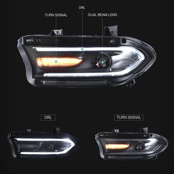 VLAND Dual Sijų Projektorius LED Žibintai skaidraus Lęšio Dodge Įkroviklis 2015-2020 m. LHD
