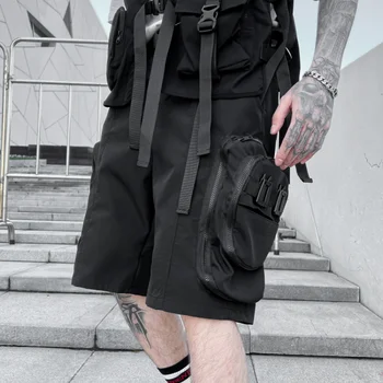 Vyrai Šortai Vasarą Gotikos Stilius, Punk Techwear Stilingas Šortai Vyrams Juoda Pilka Patogus, Kvėpuojantis Vyrų Krovinių Šortai