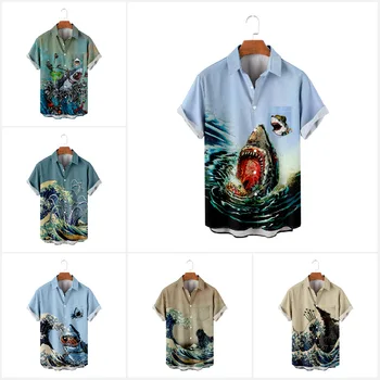 Vyriški Marškiniai Streetwear Paplūdimio Vyrų Marškinėliai trumpomis Rankovėmis Animacinių filmų Banga Spausdinti Havajų Marškinėliai Vyras Negabaritinius