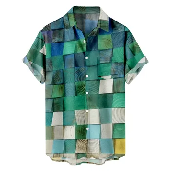Vyriški Streetwear Pledas Spausdinti Paplūdimys Marškinėliai trumpomis Rankovėmis Havajų Mygtuką Marškinėliai Vasaros Atsitiktinis Turn-žemyn apykaklės Marškinėliai