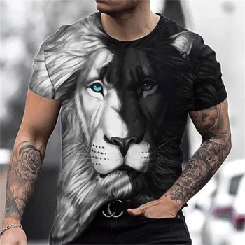 Vyrų Liūtas Gyvūnų Negabaritinių marškinėliai 3D Atspausdintas Nuožmus Žvėris Grafinis T-shirt Naujas Vasaros trumpomis Rankovėmis Hip-Hop Street Trumpas Rankovės