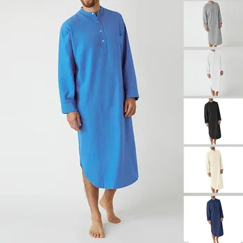 Vyrų Pižama Musulmonų Jubba Thobe Mados Abaja Vyrų Drabužiai Ilgas Rankovėmis Mygtuką Kietas Arabų Marškinėliai