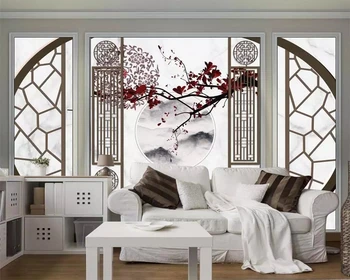 wellyu Individualų didelės freskos Kinų stiliaus slyvų žiedų laimingas akmuo modelis, TV foną, sienos kambarį miegamasis 3D sienos