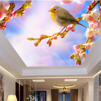 wellyu Užsakymą portretas sienų tapetai, 3d обои svajonė persikų, gėlių, paukščių paukščių stogo lubų tapetai, lubų apdaila, dažymas