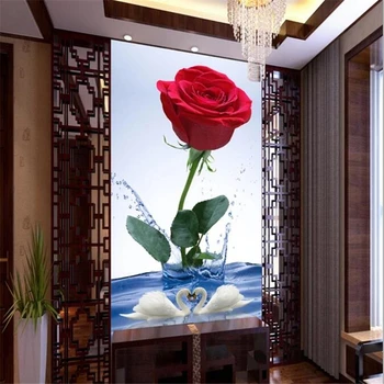 wellyu Užsakymą tapetai, 3d foto freskomis papel de parede Vandens Rose Swan Mados veranda, praėjimo Koridorius 3d tapetai tėtis peint