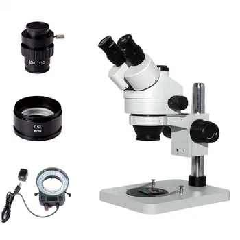 XSZ7045-B1 Trinokulinis ZOOM Stereo Mikroskopas su 0,5 X Barlow Lęšis 0,5 X Adapteris ir LED Šviesos Žiedas