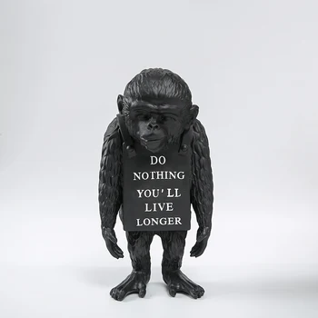 Šiuolaikinio Meno Banksy Beždžionė Gatvės Kūrybos Dervos Meno ir Amatų Nieko, Jūs gyvensite Ilgiau, Juoda ir Balta Beždžionė Statula Papuošalai