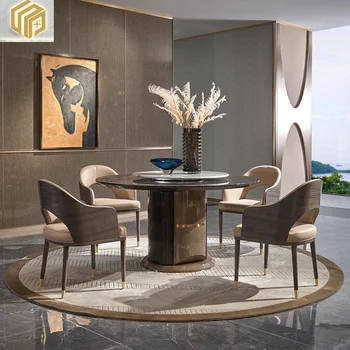 Šiuolaikinės italų stiliaus šviesos prabanga paprasta medžio masyvo restoranas marmuro apskritojo stalo kėdės, stalo restoranas