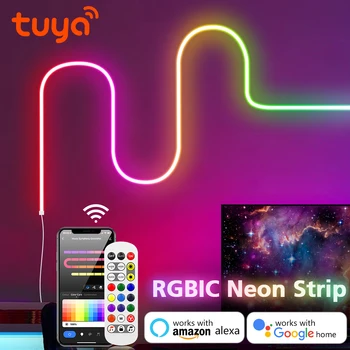 Žaidimų Kambarys RGBIC WiFi Tuya Smart LED Lempos Neon Juostelės Šviesos Alexa 24V LED Juostelės 