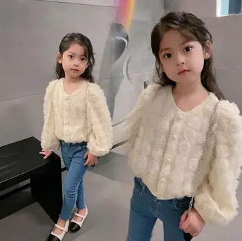 2023 Korėja stiliaus gėlių mergaičių marškiniai, medvilnė, visiškai rankovės mados pavasario mergaitės palaidinė 2-8t E216