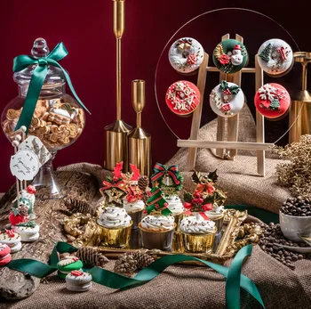 Kalėdų tema tortas & cupcakes molio desertas modelis sniego žmogus, namų dekoravimo vitrina fotografijos įrankiai, langų apdailos