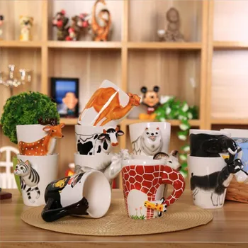 Keraminės kavos puodelio pieno, arbatos puodelis 3D gyvūnų formos, Rankomis dažyti gyvūnų puodelis,gimtadienio dovanos