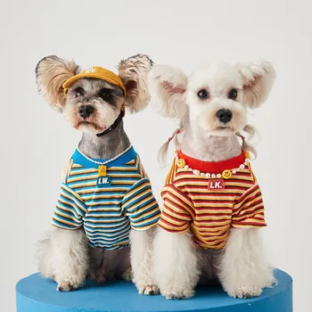 Šunų drabužius naujas vasaros dryžuotas marškinėliai trumparankoviai Teddy veislės kalytę Chai Tenka Pet drabužiai mažoms ir vidutinio dydžio šunims